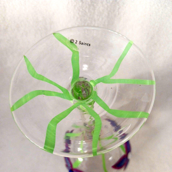 2 Saints HAND PAINTED 9" WINE GLASS Sparkle Violets Flowers w Bling Diamonds - Picture 12 of 16